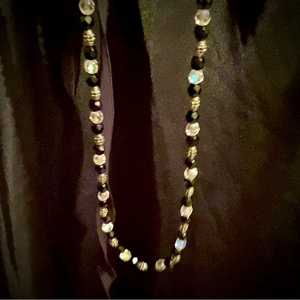 Necklace Vintage Black, Silver& Clear Beaded - Picture 2 of 16